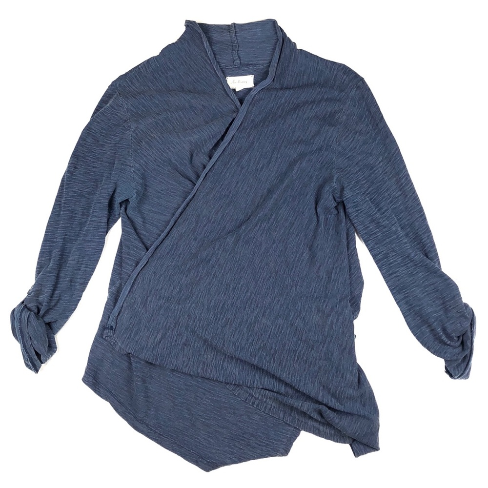 Lou & Grey Heather Blue Asymmetrical Hem Lagenlook Open Cardigan Sweater Size XS
